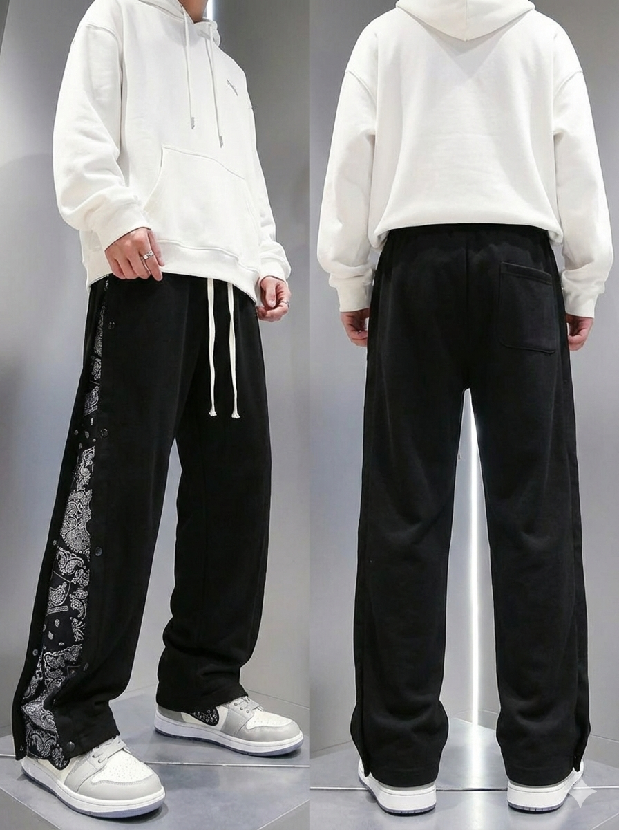 Bandana Panel Wide-Leg Track Pant