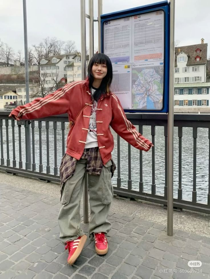 Full front view of Uibok red CNY jacket, showcasing Premium Red Lunar New Year Streetwear with oversized fit