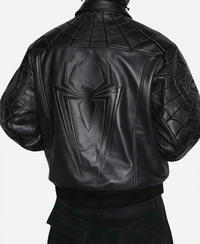 Spiderman Supreme x Vanson Leathers "Spider-Man" Embroidered Leather Bomber – Black Jacket