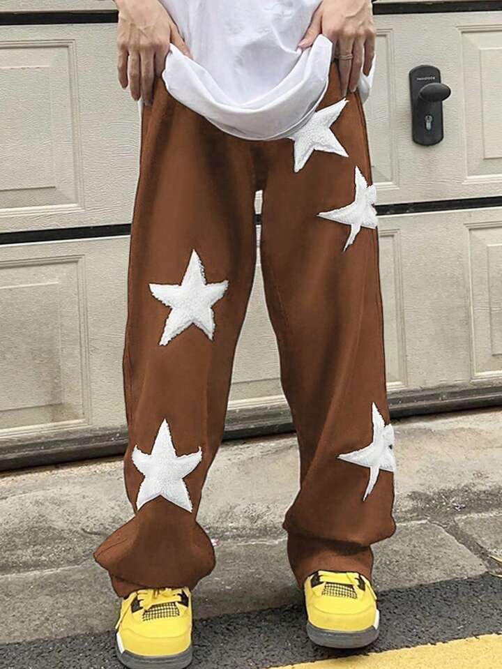 Uibok Premium Star Patchwork Track Pants – Brown