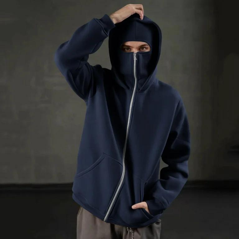 Uibok premium navy blue balaclava hoodie with integrated stealth mask.