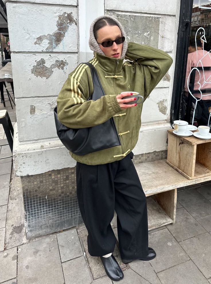 Uibok olive green CNY streetwear jacket with military stand collar and suede finish