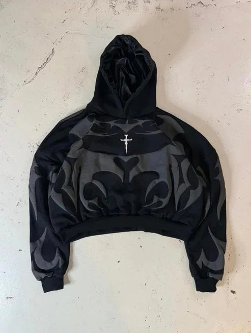 Uibok premium depth hoodie with 3d layered distressed applique patches