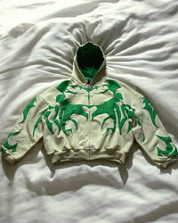 Uibok Premium White & Green Depth Hoodie | 3D Applique Streetwear & Dark Aesthetic