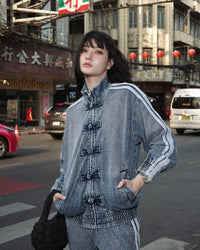 Uibok Premium Oversized Denim CNY Jacket | Distressed Lunar New Year Streetwear