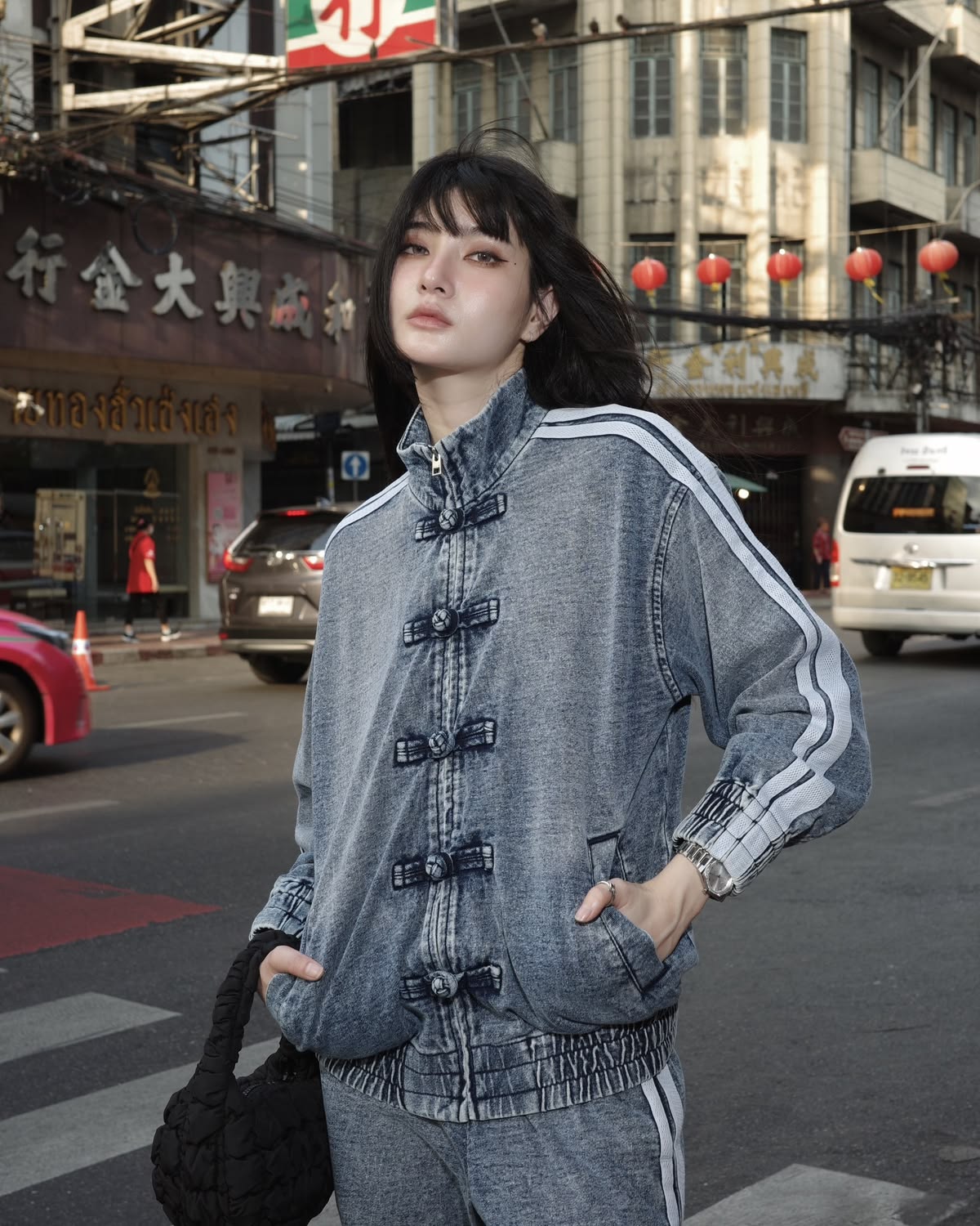 Uibok Premium Oversized Denim CNY Jacket | Distressed Lunar New Year Streetwear