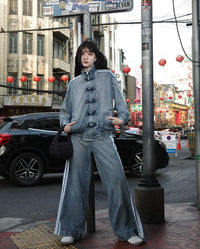Uibok Premium Oversized Denim CNY Jacket | Distressed Lunar New Year Streetwear