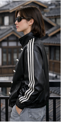 Uibok Black CNY Leather Jacket – Chinese Knot Streetwear Faux Leather Jacket Unisex | Premium Asian Aesthetic Winter Jacket