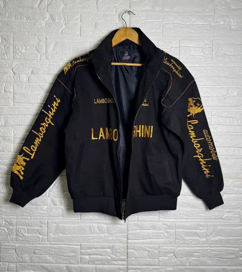 uibok Lamborghini jacket parachute racing jacket front view with premium embroidery