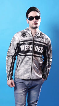 uibok Mercedes F1 leather jacket front view racing style